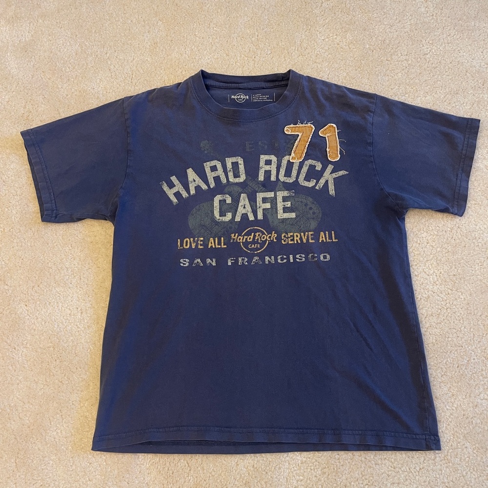Vintage Hard Rock Cafe Kids Navy Blue Tee with Gold Accents
